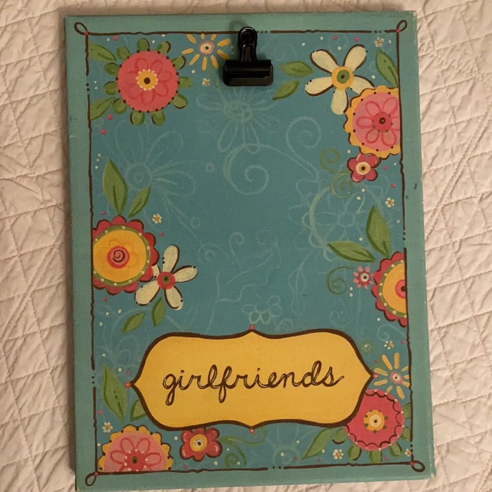 Glory Haus | “Girlfriends” Flower Design Canvas Clip Picture Frame Teal Blue